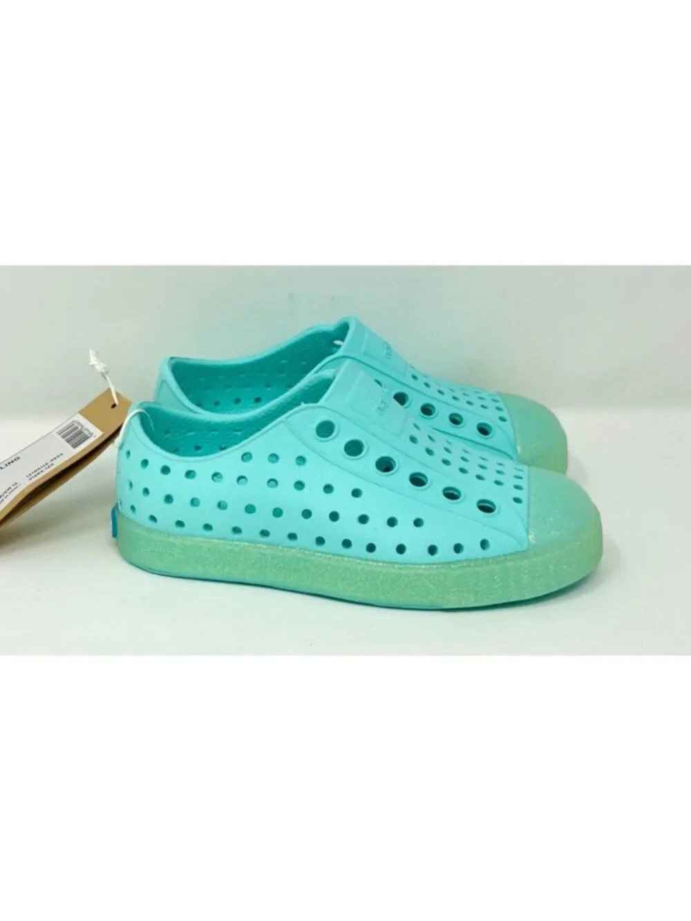 Native Shoes Kids Jefferson Bling Glitter Sherbet Blue Bling J1 Lightweight EVA